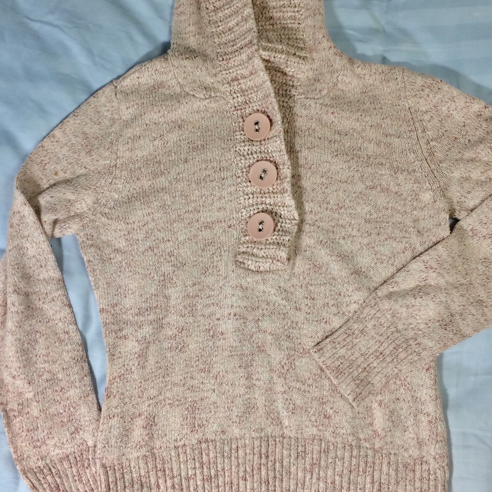 5/$25 Knit hoodie sweater pink cream long …